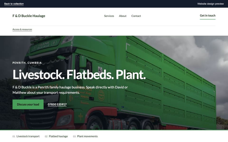 F & D Buckle Haulage independent website redesign concept