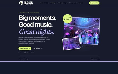 Premier Party DJ website homepage