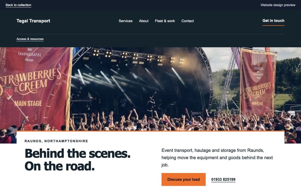 Tegal Transport independent website redesign concept