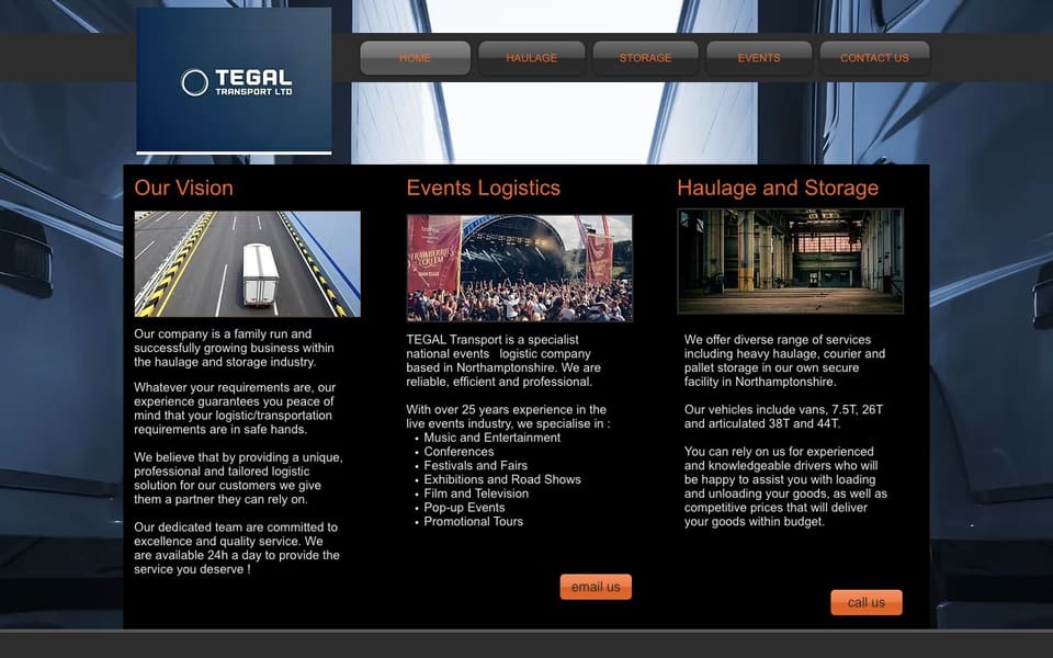 Tegal Transport existing website, captured 4 October 2026